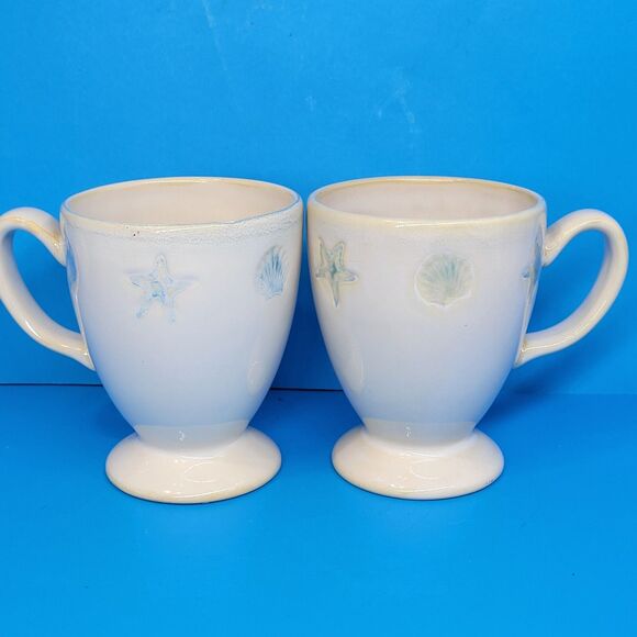 Home Studio Shoreline Collection Set Of 2 Nautical 4 1/2" Footed Sea Shell Mugs - Picture 2 of 7
